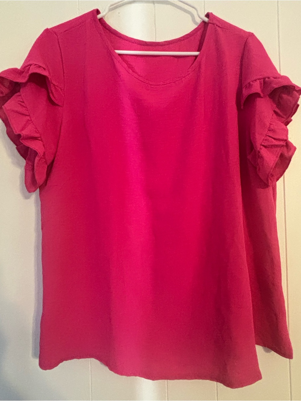 SHEIN Ruffle Sleeve Top Hot Pink